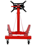 Front view of Beefy Heavy Duty Engine Stand 2000 Lb Capacity With 360 Degree Rotating Head Folding Cast Iron Motor Hoist Trolley showing six caster wheels.