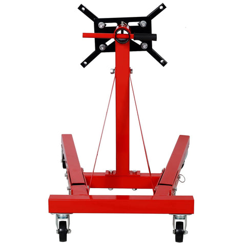 Front view of Beefy Heavy Duty Engine Stand 2000 Lb Capacity With 360 Degree Rotating Head Folding Cast Iron Motor Hoist Trolley showing six caster wheels.