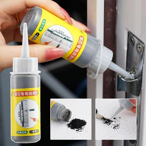 Two Pack Lock Cylinder Graphite Lubricant Powder With Needle Tube Dust Free Lubricant For Keys, Doors And Hinges, Car Lock Lubricant Solution For Smooth Easy Locking And No Mess bottle being used on door lock