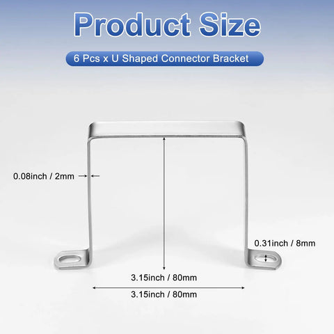U Shaped Connector Bracket 6 Pack Heavy Duty 80x80mm 304 Stainless Steel Square Pipe Clamp For Door Rails Strut Channel Fixing Pipe Strap Clamp For Rectangular Tubes And Industrial Projects, 80mm size