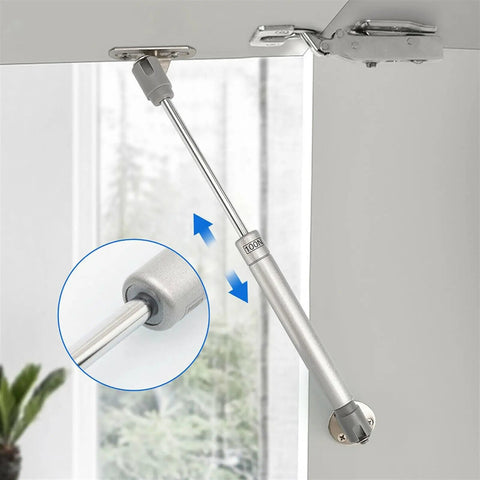 Two Pack 270mm Gas Spring Door Hinge For Cabinets And Wardrobes, 100N Soft Close Lift Support Rod installed in cabinet.