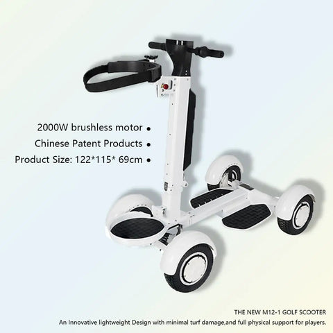 Foldable Electric Golf Cart With Tough Dual Motor Grip, 48V Extended Battery Plays Nine Holes Without Breaking A Sweat, view of white electric golf scooter with 2000W motor.