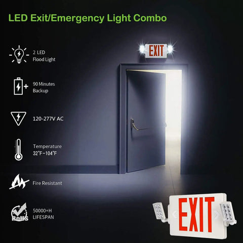 LED Exit Signs With Emergency Lights Double Sided Adjustable Emergency Combo Light With Backup Battery
