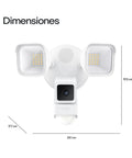 Front view of Smart Floodlight Security Camera With 2600 Lumens, 1080P HD, Outdoor IP65 Weatherproof, Color Night Vision, 270 Degree Motion Detection, 105dB Siren, And Two Way Audio with dimensions labeled.
