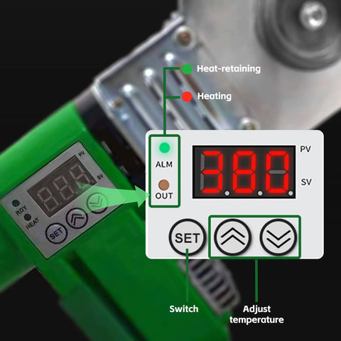 Digital control panel of All Purpose Pipe Fusion Welder For PP PP R PE And PP C Pipes With 20mm 25mm 32mm 40mm 50mm 63mm Die Heads 110V PVC Heater Heavy Duty Plastic Water Pipe Welding Equipment For Field And Shop