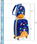 Two Piece Kids Luggage Set With 12 Inch Backpack And 18 Inch Rolling Suitcase In Blue Astronaut Design Lightweight Durable ABS Hardshell Kid Friendly Carry On Travel Gear For Boys And Girls
