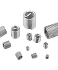 Assorted inserts from 150-Piece 304 Stainless Steel Helical Thread Insert Kit for Metal Thread Repair, M3 to M12 sizes shown