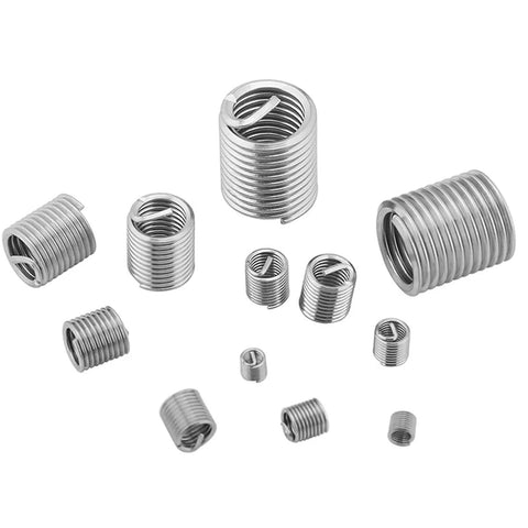 Assorted inserts from 150-Piece 304 Stainless Steel Helical Thread Insert Kit for Metal Thread Repair, M3 to M12 sizes shown