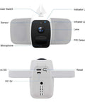 Front and rear view of Solar Powered Outdoor Floodlight Security Camera With 10400mAh Battery IP65 Waterproof Night Vision Two Way Audio AI Human Detection PIR Motion Sensor Cloud Storage Smart Life App Ready, showing labeled components including lens, PIR sensor, and ports.