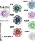 Rotary Tool Brush Disc Kit 1 Inch 35 Pcs With 3mm Shanks 7 Grits Ranging 80 to 2500 Color Coded Discs For Polishing and Deburring