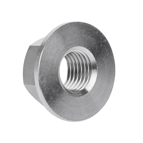 Close-up view of a single titanium hex flange nut from Six Pack Titanium DIN 6923 Hex Flange Nuts Set M5 M6 M8 M10 M12 M14 Grade 5 Rustproof Fasteners