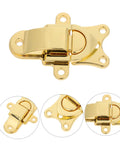 Party Kindom Vintage Zinc Alloy Jewelry Box Hasps With Secure Latch Lock shown from multiple angles, showcasing the gold finish and design.