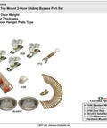 Sliding Bypass Door Hardware Kit 118F For 72 Inch Two Door System with aluminum track and standard wheel hanger components displayed