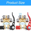 2 Pack 4 Way Quick Release Car Battery Terminal Connectors for Heavy Duty Wiring, Corrosion Resistant Brass and Steel, Four Port Design for Easy Cable Hooks and Fast, Reliable Power Delivery, product size shown