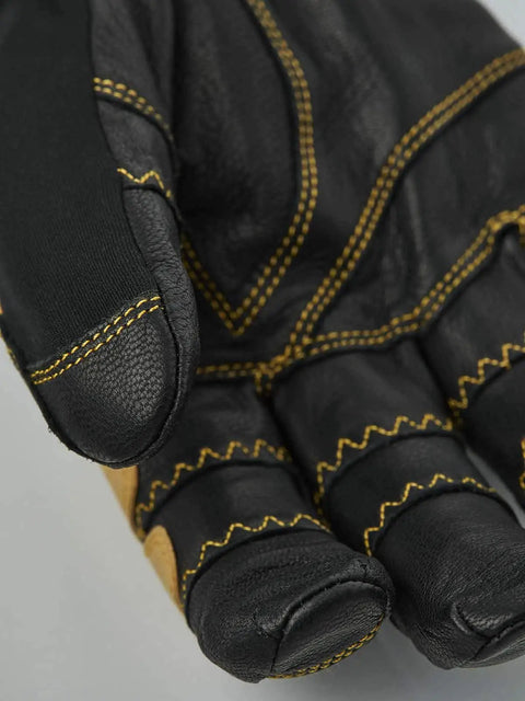 Close-up of black Ergo Grip Czone Tactility Short Glove for Mountaineering and Ice Climbing, showing pre-curved palm and stitching details.