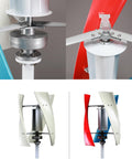 Vertical Wind Turbine Kit For Home Use With Controller 12V 24V 48V 3 Blade Wind Generator 3000W To 4500W White Durable PA66 Blade For Streetlight Hybrid Power System Off Grid Ready shown from different angles with close-ups on blades and generator components.