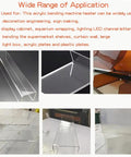 Solid Water Cooled Acrylic Bender For Plastic Sheets Packed With Smart Temp Gauges And Dual Heating Tubes For Legit Sign Crafting and Fly Custom Fabrication Jobs Right In Your Garage, showing various clear acrylic shapes.