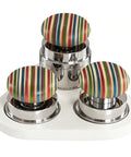 Knockout Espresso Gear Set featuring self leveling rotary distributor and calibrated weighted tamper on white silicone mat, 58mm.