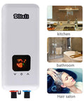 240V 5.5KW 4.5KW 3.5KW On-Demand Tankless Electric Water Heater with Three Power Levels and LCD Display for bathroom, kitchen, RV.