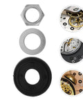 Go-To Clock Washer Set With Nuts And Rubber Rings, 20-Piece Metal Kit For Easy DIY Clock Repair And Mechanism Replacement, Durable Antiaging Materials For Lasting Performance. nuts, washer and rubber rings set shown