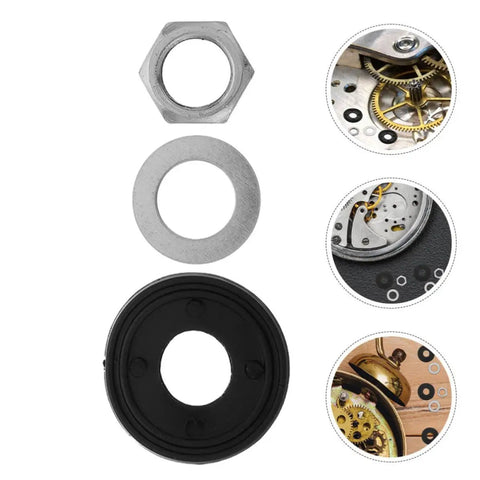 Go-To Clock Washer Set With Nuts And Rubber Rings, 20-Piece Metal Kit For Easy DIY Clock Repair And Mechanism Replacement, Durable Antiaging Materials For Lasting Performance. nuts, washer and rubber rings set shown