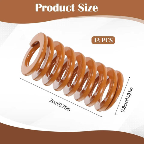 12 Pack 0.31 In OD 0.79 In Length Compression Springs for 3D printer beds shown in detailed product size dimensions