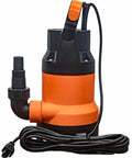 Professional Grade 0.5HP Submersible Water Pump With Automatic Float Switch 110V, compact design with hose outlet and power cord.