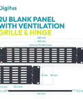 Slick 19 Inch 2U Rack Mount Blank Panel With Hinged Design And Killer Ventilation Slits For Smooth Server Cabinet Airflow dimensions illustration.