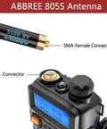 Close-up of ABBREE 805S antenna with SMA-Female connector for dual band ham radio