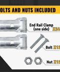 End Rail Clamps For 1-5/8 Inch Pipe Panel T Connector Chain Link Fittings Tough As Nails Galvanized Steel shown with bolts and nuts