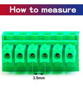 3.5mm Pitch Phoenix PCB Screw Terminal Block Connector Pack of 5, shown with measurement guide for pin spacing