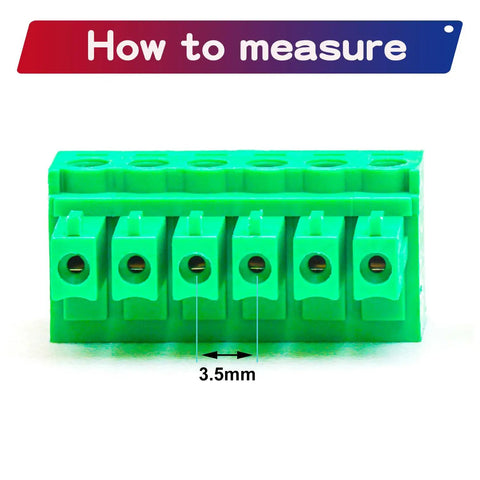 3.5mm Pitch Phoenix PCB Screw Terminal Block Connector Pack of 5, shown with measurement guide for pin spacing