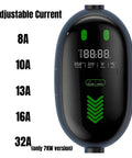 Road Trip Ready Portable EV Charger With Adjustable 32 Amp And 16 Amp Modes For Lightning Fast Home Or Garage Charges showing current display options.
