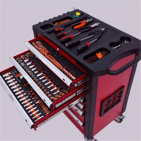 Tough As Nails Rolling Tool Cart With Heavy Duty Steel Drawers and Slip Resistant Wheels showcasing organized sockets and tools.