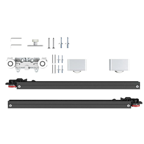 Hardware kit for 40 In X 84 In Full Lite Frosted Glass Black Steel Frame Interior Sliding Barn Door With Hidden Track System