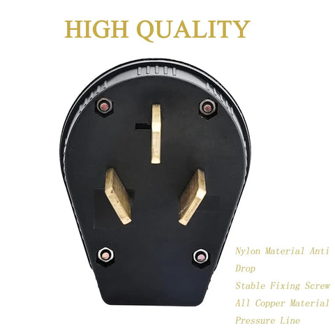 Heavy Duty Nema 10-50P Plug For Electric Dryer And Range 50 Amp 125 250 Volt Three Wire Power Connector with brass prongs.