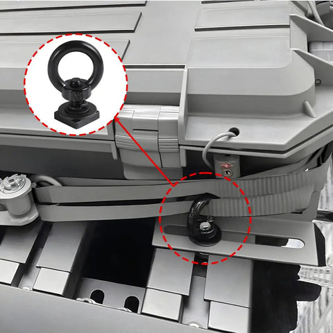 4 Piece T Track Mount Tie Down Kit With M8 Stainless Steel Heavy Duty T Bolt Eye Nuts and Rings installed on roof rack