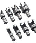 Top Shelf 8 Piece Wood Plug Cutter And Tapered Drill Bit Set Built Tough From Carbon Steel With Slick Titanium Coating, sizes 6 to 16mm