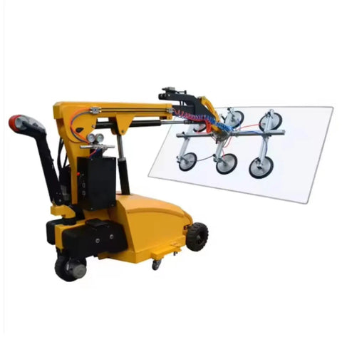Heavy Duty Glass Vacuum Lifter With Rock Solid Suction Cups For Smooth Mobile Window Installation And Tough Jobsite Hauling Dolly That Moves Like A Dream On Site with glass panel attached.