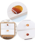 Natural Orange Stripes Agate Stone Drawer Knob Set With Screws on white dresser, oval gemstone pull handles installed