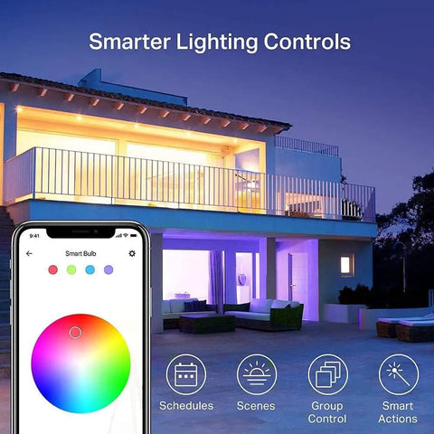 Smart WiFi LED Bulbs Color Changing 1000 Lumens Dimmable A19 No Hub Needed Works With Alexa And Google Home shown with app control