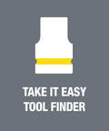 Icon illustrating deep 3/8 inch socket with long reach for tight spots, 22 by 64 mm, hex profile, color coded size guide.