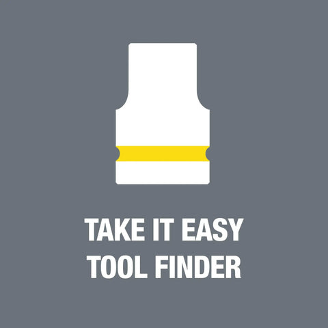Icon illustrating deep 3/8 inch socket with long reach for tight spots, 22 by 64 mm, hex profile, color coded size guide.