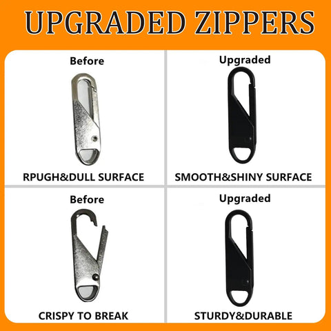 Comparison of old and new luggage zipper pull replacement set for travelers, alloy metal tabs, highlighting surface and durability differences.