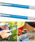 Two Pack Retractable Diamond Serrated Knife Sharpener For Kitchen Outdoor Cooking Camping Fishing And Hunting Grit Proof And Pocket Ready Kit, shown in blue, usable for sharpening knives and tools.