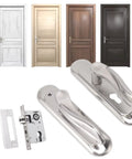 Stainless Steel Door Entry Handle Set With Keyed Lever Cylinder Lock Kit shown with various interior doors