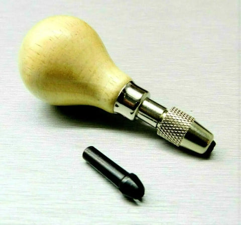 Hand Chuck Pin Vise Tool With Pear Shaped Wooden Handle, Two Steel Collets For 0 To 1/8 Inch Bits, 0 To 3.175 Mm, Mini Drill Vise