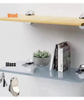 Beefed-Up Shelf Clamp Set 4 Pack for Wood and Glass adjustable wall mount with anti-slip floating design securing shelves.