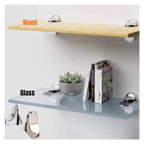 Beefed-Up Shelf Clamp Set 4 Pack for Wood and Glass adjustable wall mount with anti-slip floating design securing shelves.