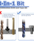 Front view of Mesee 6-piece HSS 3-in-1 drill and tap bit set; blue-coated hex-shank bits for drilling and tapping (M3–M10).
